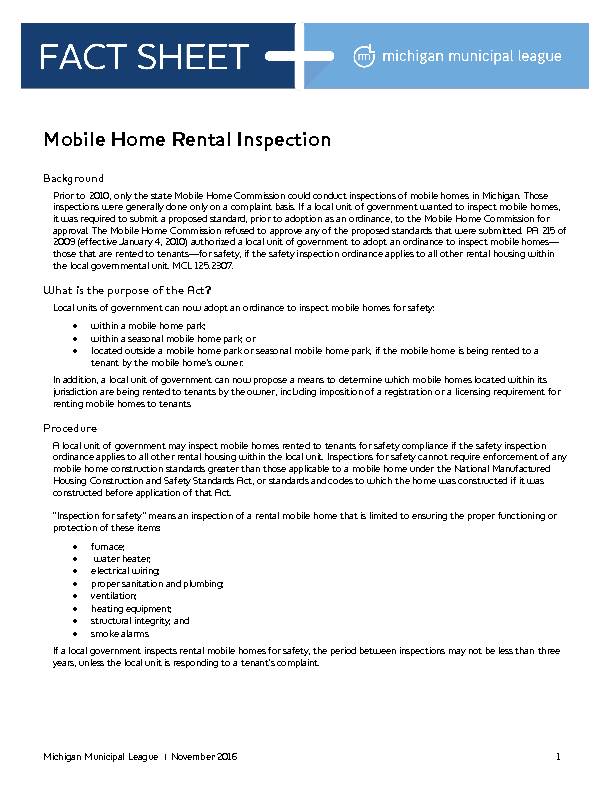 [PDF] Mobile Home Rental Inspection - Michigan Municipal League