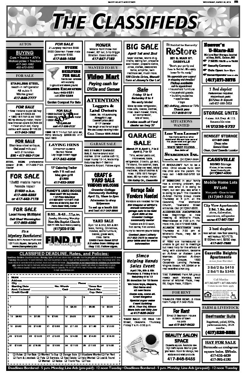 [PDF] THE CLASSIFIEDS THE CLASSIFIEDS - Barry County Advertiser