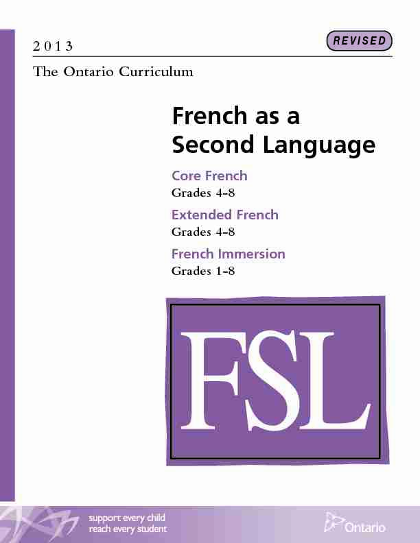 The Ontario Curriculum French as a Second Language: Core