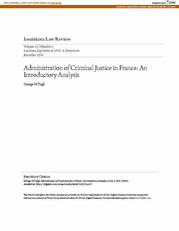 [PDF] Administration of Criminal Justice in France: An Introductory  - CORE