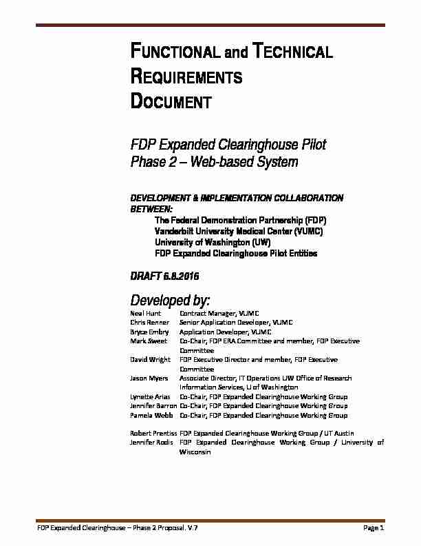 FUNCTIONAL and TECHNICAL REQUIREMENTS DOCUMENT