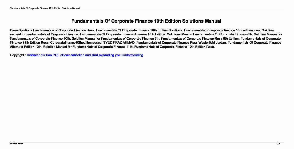 [PDF] Fundamentals Of Corporate Finance 10th Edition Solutions Manual