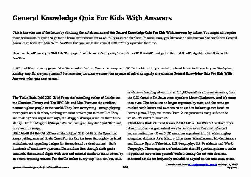 General Knowledge Quiz For Kids With Answers (PDF) - w1.state