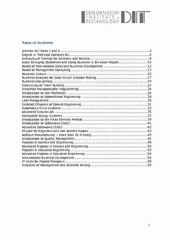 Table of Contents German A1/ Parts 3 and 4