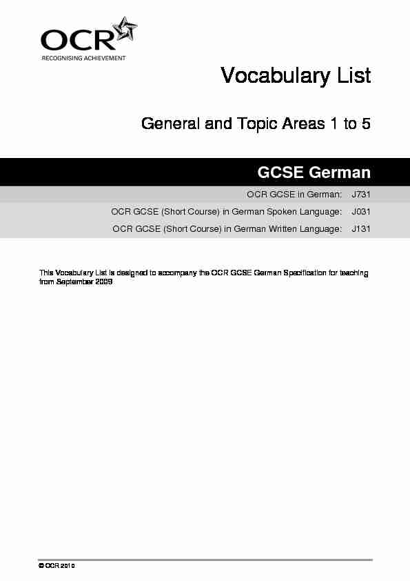German Vocabulary List