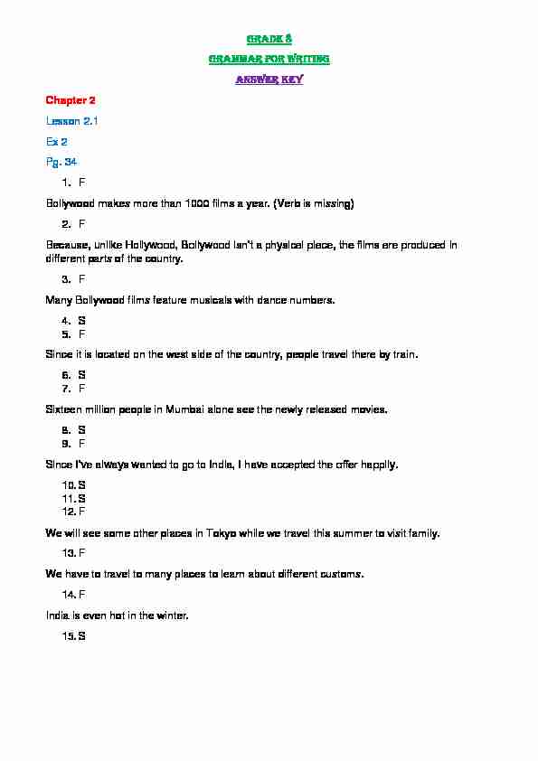 Grade 8 Grammar for Writing Answer key Chapter 2 Lesson 2.1 Ex 2