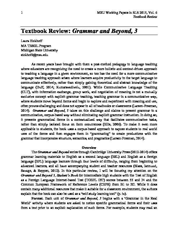 Textbook Review: Grammar and Beyond 3