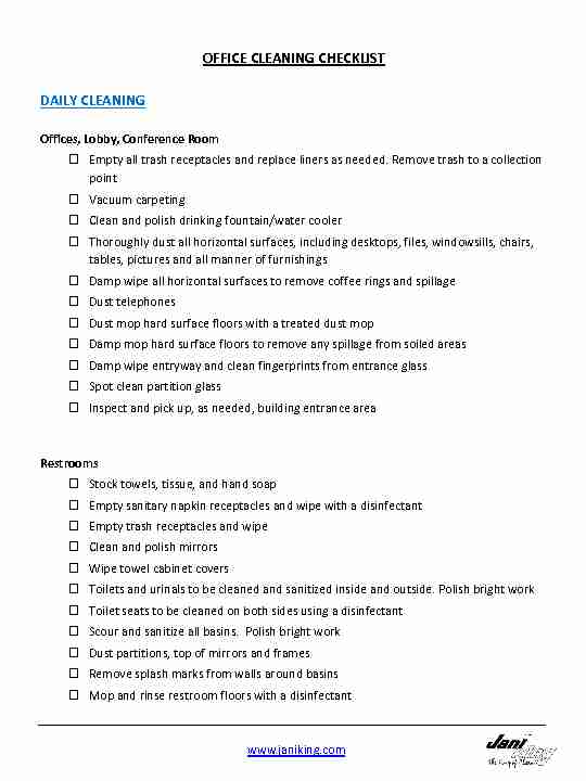 OFFICE CLEANING CHECKLIST DAILY CLEANING