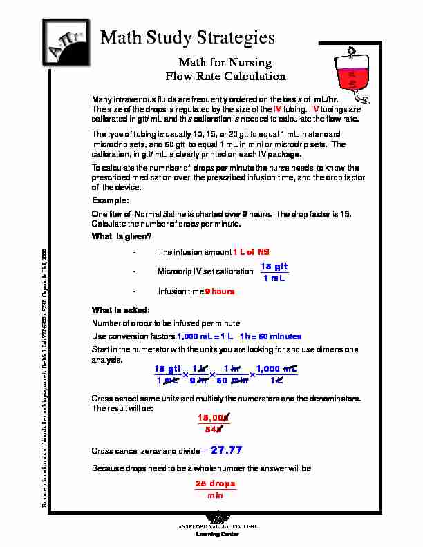 [PDF] Math for Nursing Flow Rate Calculation - AVC