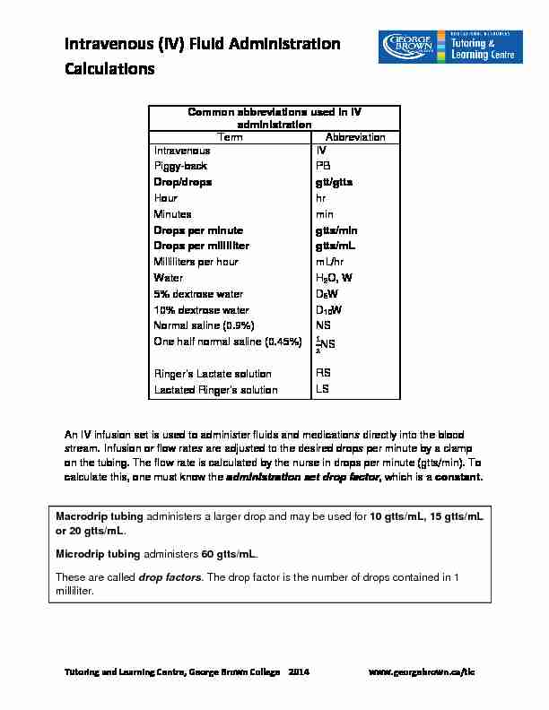 [PDF] Intravenous (IV) Fluid Administration Calculations