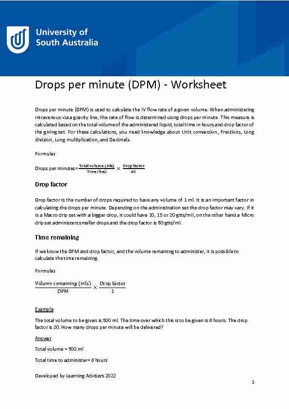 [PDF] Drops per minute (DPM) - Worksheet