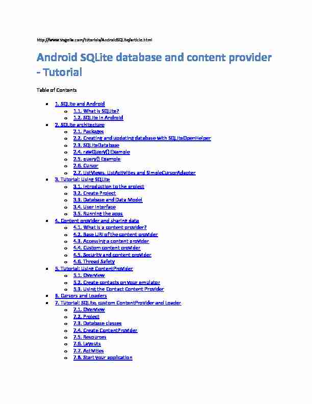 [PDF] Android SQLite database and content provider - Tutorial