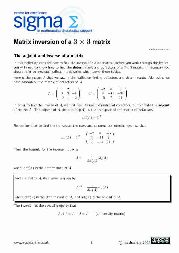 [PDF] Matrix inversion of a 3 × 3 matrix - Mathcentre