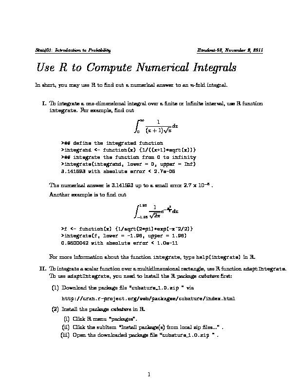 Use R to Compute Numerical Integrals