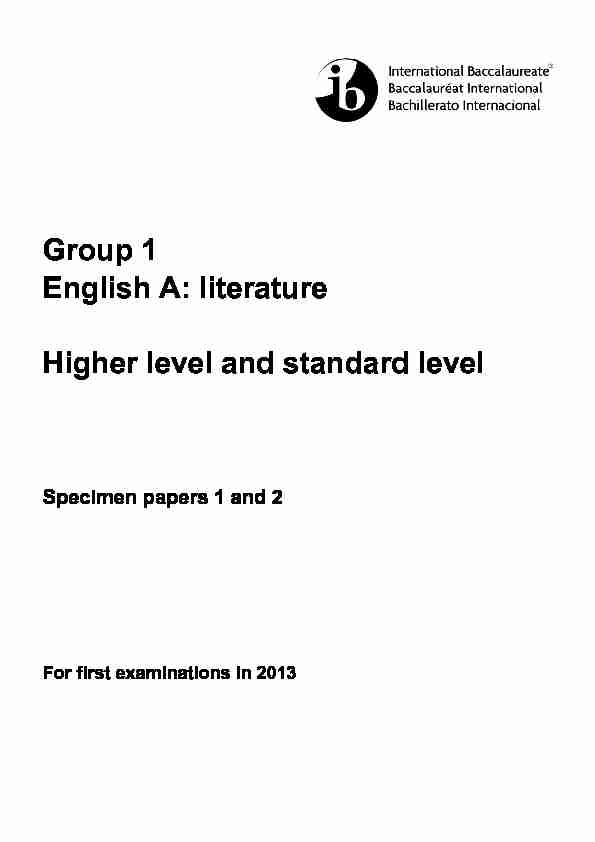 Group 1 English A: literature Higher level and standard level