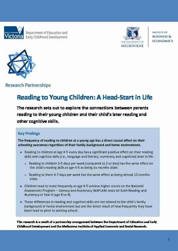 Reading to Young Children: A Head-Start in Life - The research sets