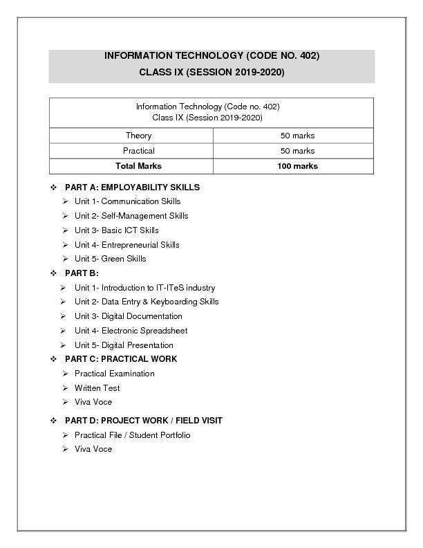 [PDF] INFORMATION TECHNOLOGY (CODE NO 402) CLASS IX