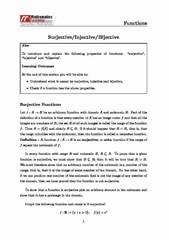 Functions Surjective/Injective/Bijective - University of Limerick