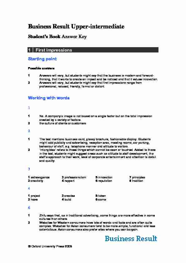 Business Result Upper-intermediate - Students Book Answer Key