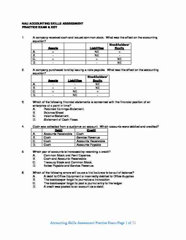 Accounting Skills Assessment Practice Exam Page 1 of 11