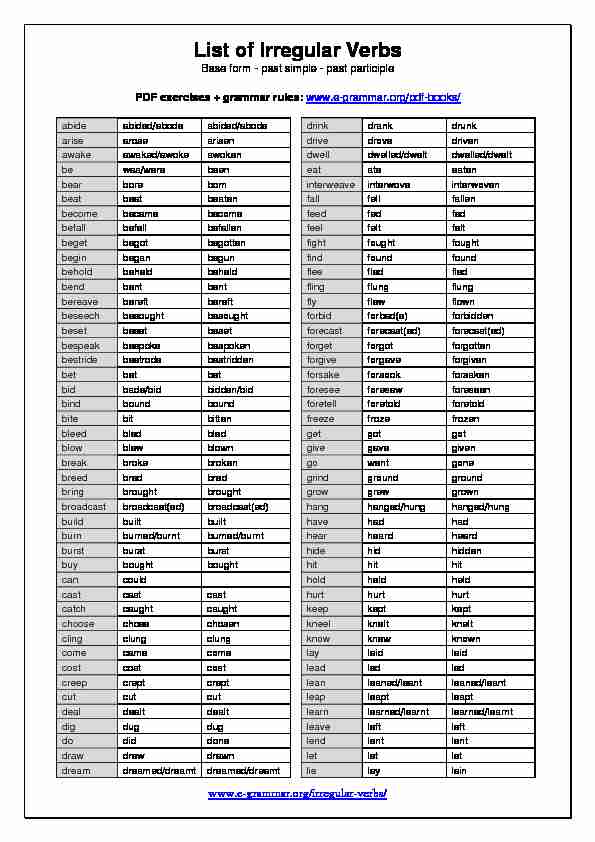 [PDF] List of irregular verbs - English grammar PDF