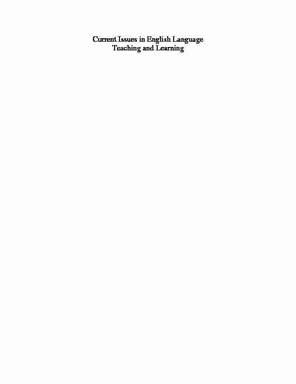 Current Issues in English Language Teaching and Learning: An