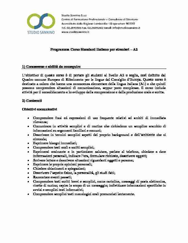 [PDF] Programma Corso Standard Italiano per stranieri - Studio Sannino -