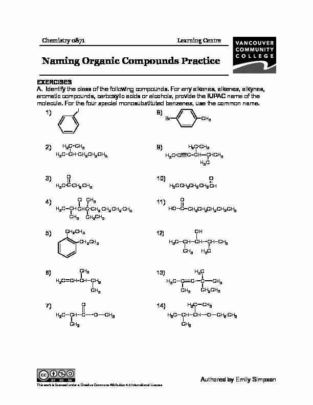 Naming Organic Compounds Practice