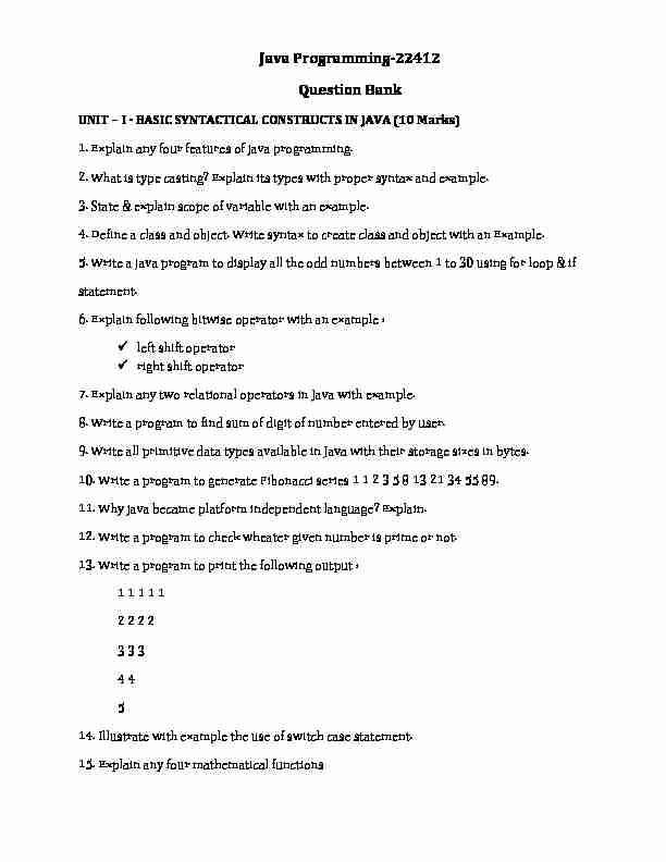 Java Programming-22412 Question Bank