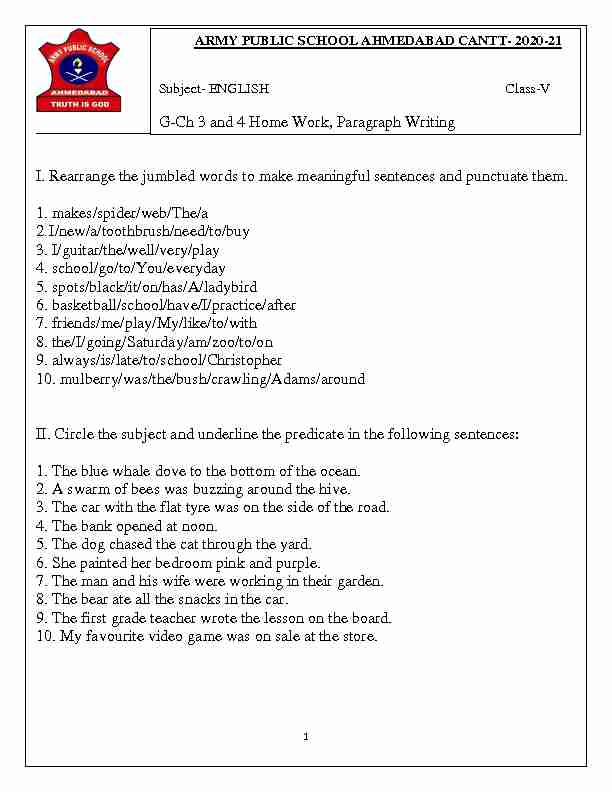 [PDF] I Rearrange the jumbled words to make meaningful sentences and