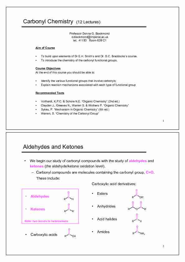 [PDF] Carbonyl Chemistry (12 Lectures) Aldehydes and Ketones