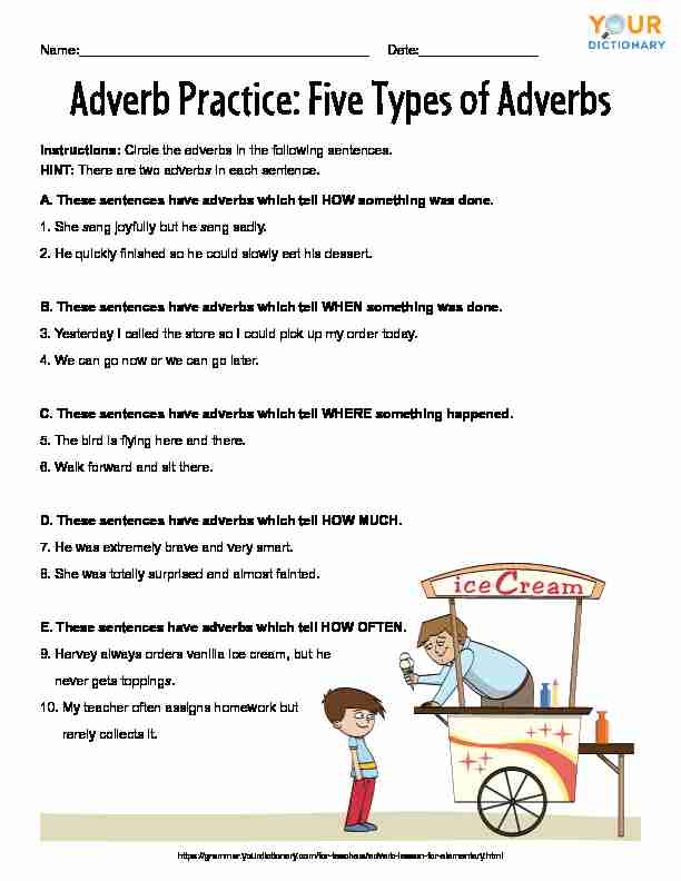 Adverb Practice: Five Types of Adverbs