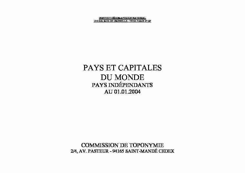 [PDF] PAYS ET CAPITALES DU MONDE - Toponymie francophone