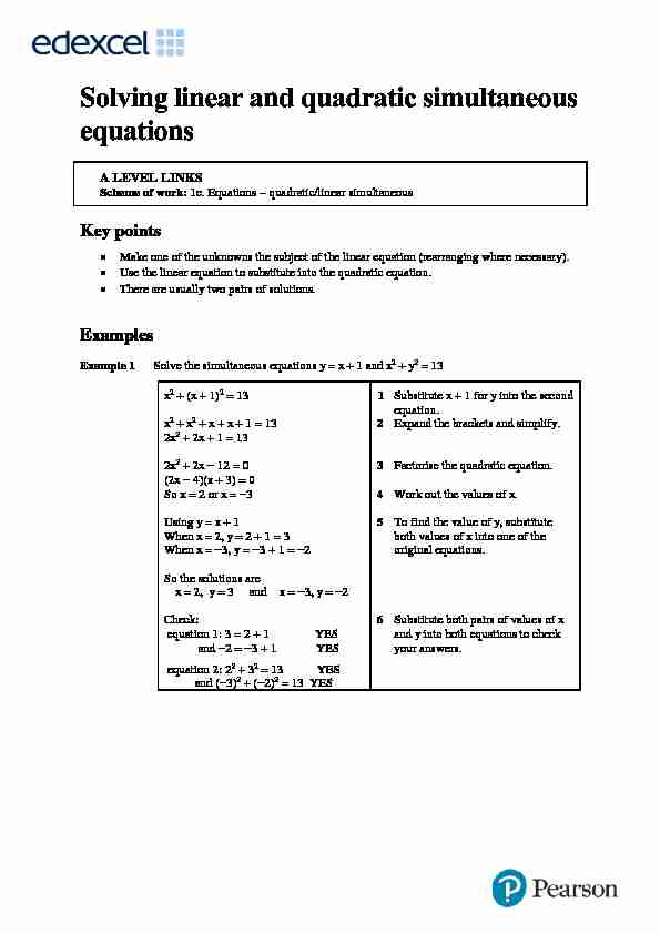 Solving linear and quadratic simultaneous equations