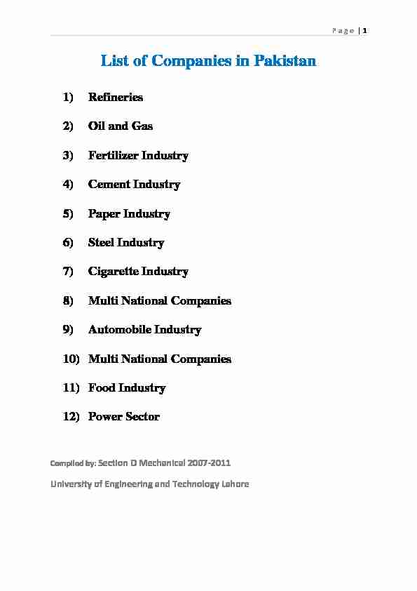 [PDF] List of Companies in Pakistan