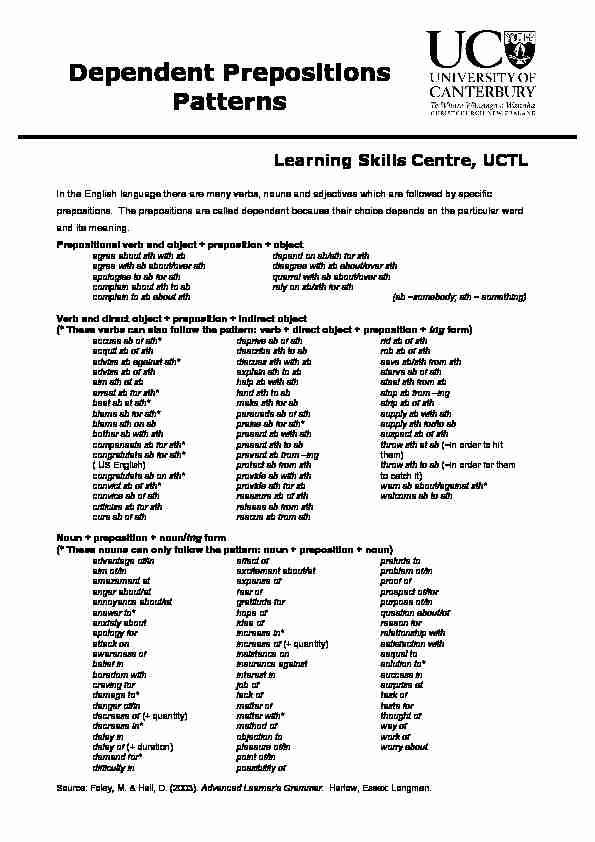 [PDF] Dependent Prepositions Patterns - Academic Skills Centre
