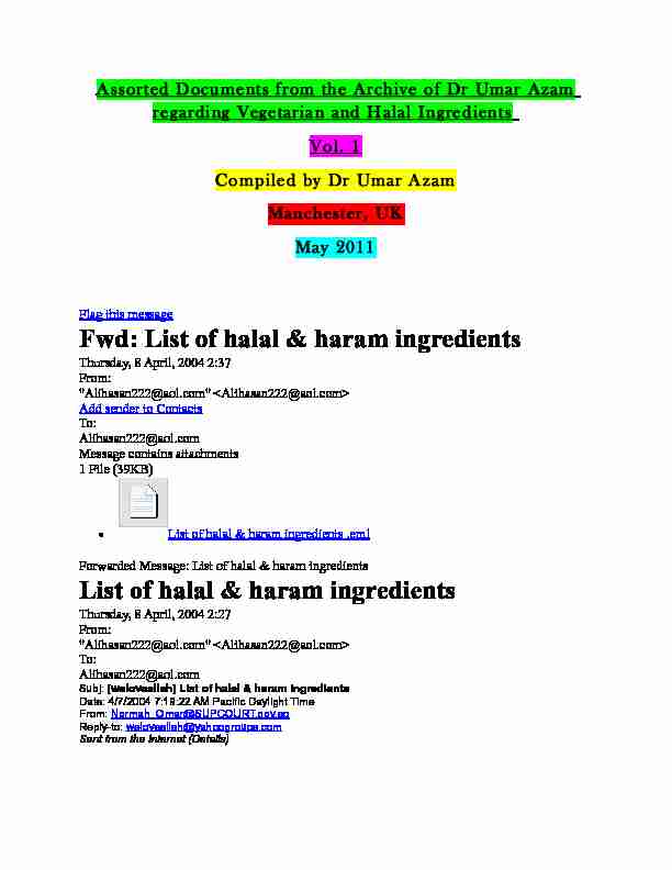 Fwd: List of halal & haram ingredients List of halal & haram ingredients
