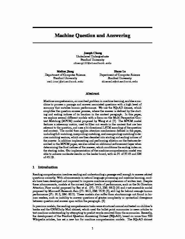 [PDF] Machine Question and Answering - Stanford University