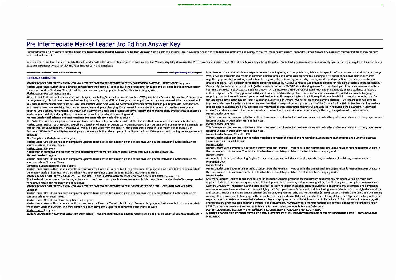 [PDF] Pre Intermediate Market Leader 3rd Edition Answer Key (2022)