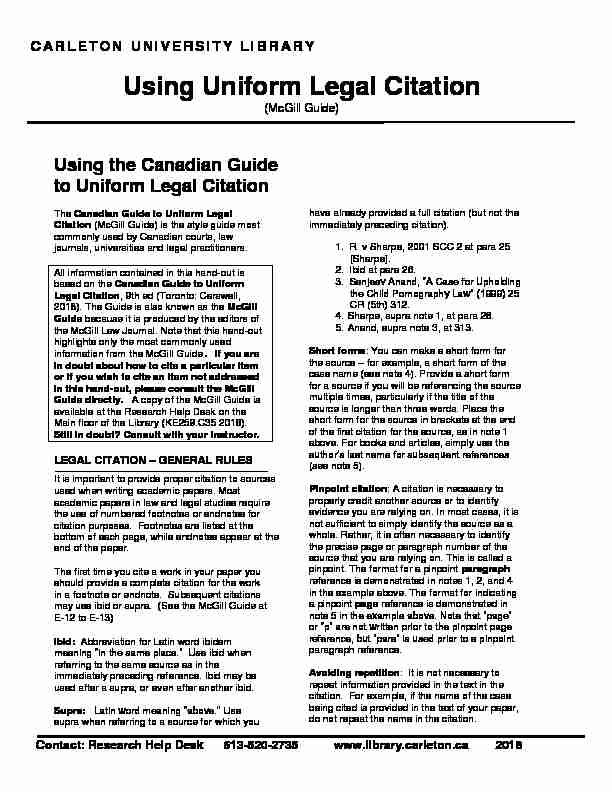 Using Uniform Legal Citation