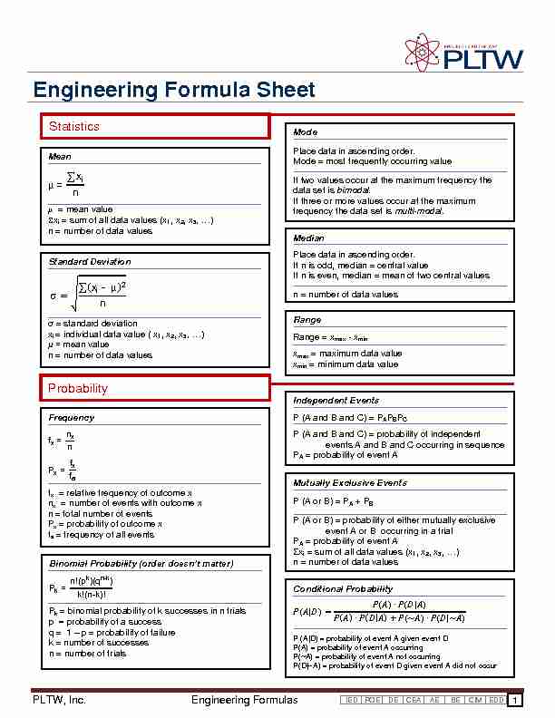 [PDF] Engineering Formula Sheet