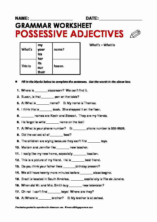 [PDF] POSSESSIVE ADJECTIVES - All Things Grammar