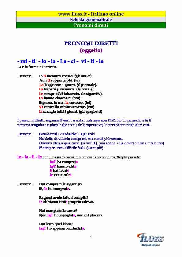 [PDF] PRONOMI DIRETTI - ILUSS