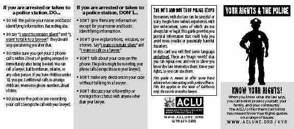 [PDF] YOUR RIGHTS & THE POLICE Know Your Rights - The ACLU of