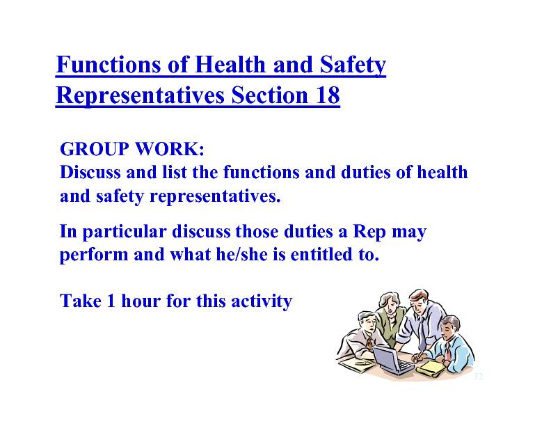Functions of Health and Safety Representatives : section 18: OHS act