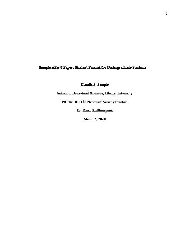 1 Sample APA-7 Paper: Student Format for Undergraduate Students