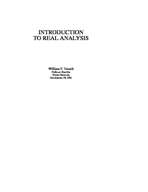 Introduction to real analysis / William F. Trench