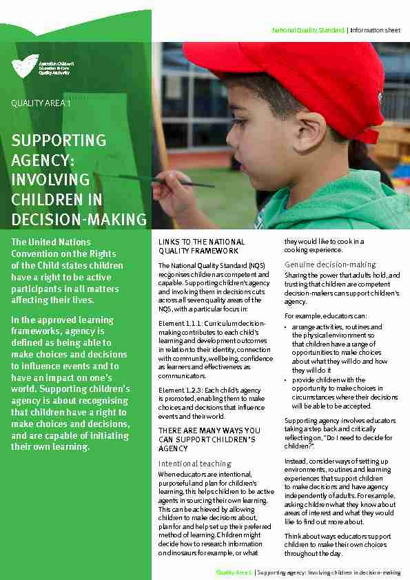SUPPORTING AGENCY: INVOLVING CHILDREN IN DECISION