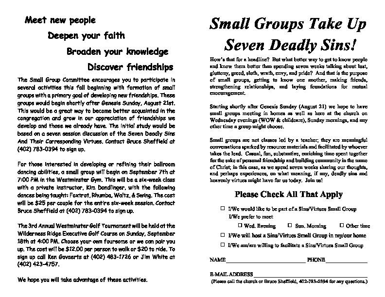 [PDF] Small Groups Take Up Seven Deadly Sins - Westminster