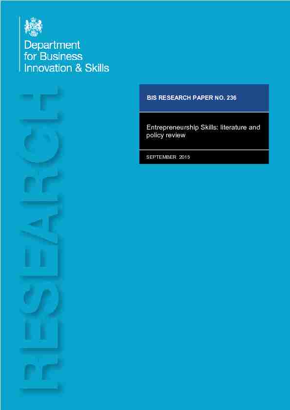 Entrepreneurship Skills: literature and policy review - GOV.UK